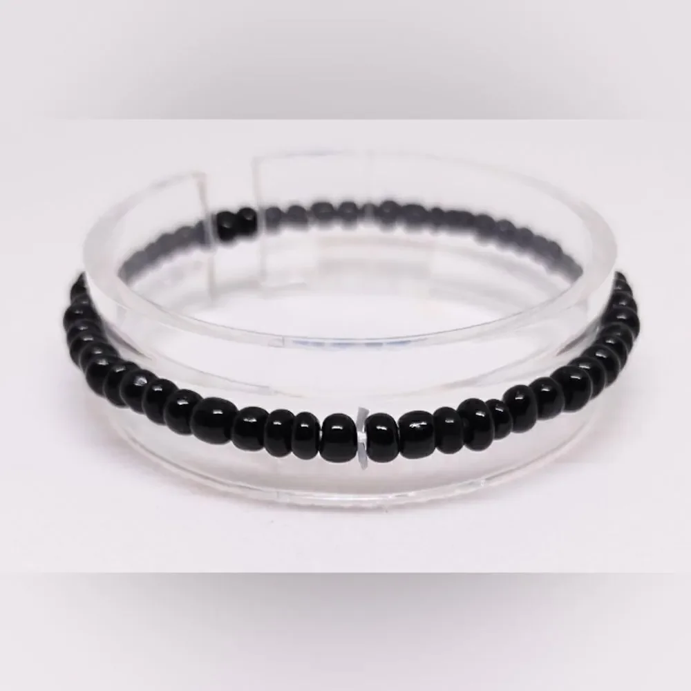 Women's bracelet beaded‎ beads black new e37